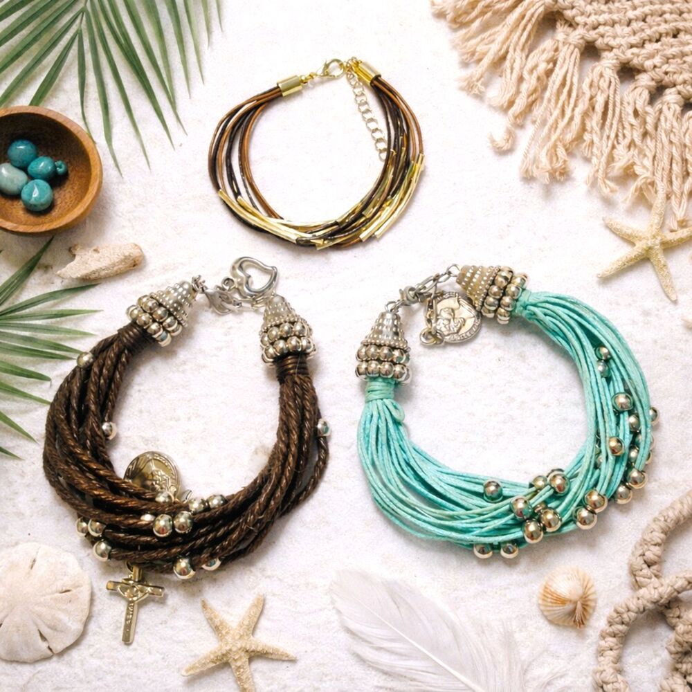 Lot of 3 Multi Cord Charm Bracelets